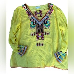 Emanuel Ungaro vintage yellow/embroidered tunic, Sz 8